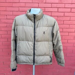 Vtg Browning Puffer Jacket Mens Size Small Tan Down Insulated Zip Outdoor Casual